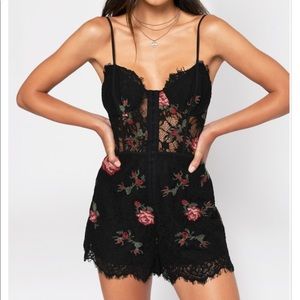 Embroidered lace romper